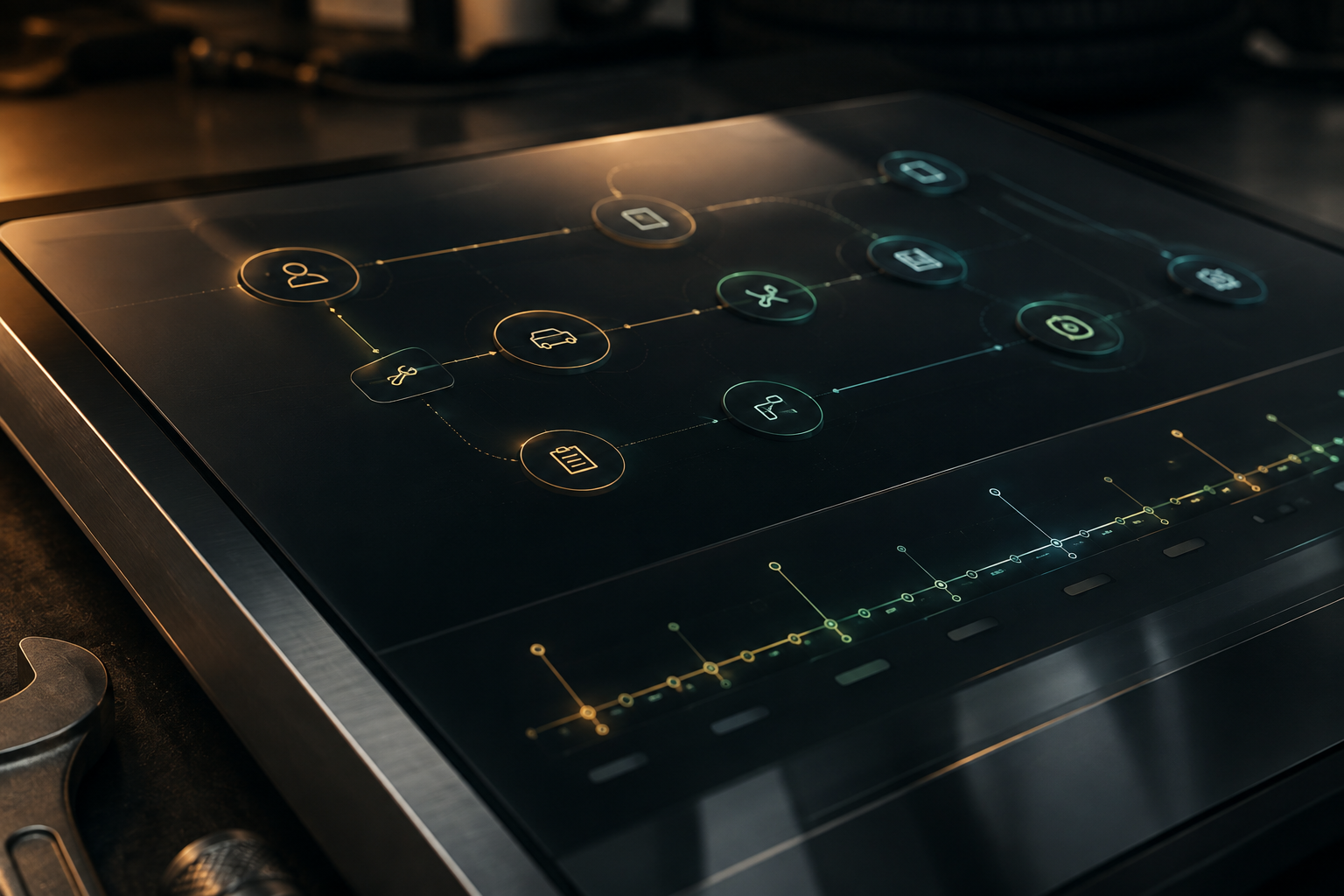 Detalle de un flujo operativo digital para automoción